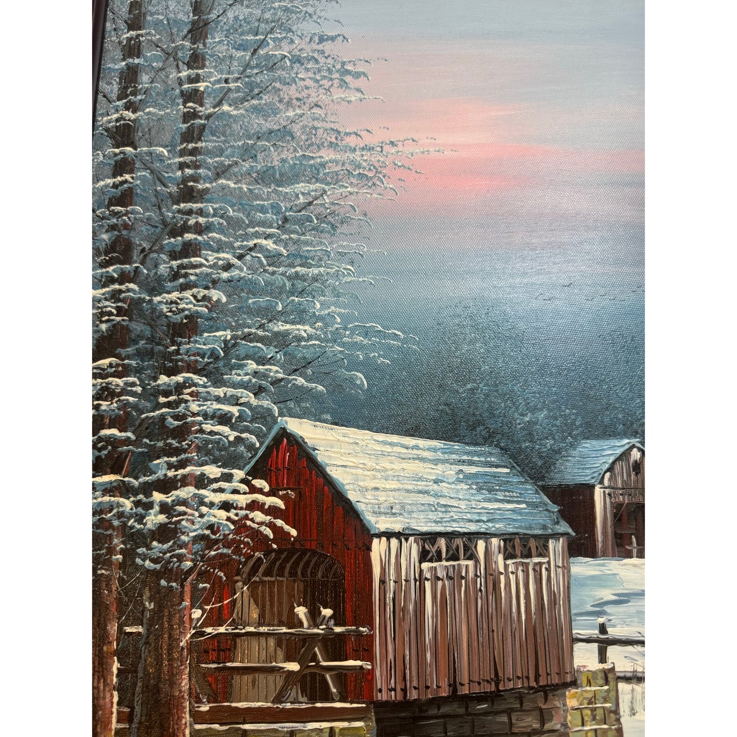 K. Michaelson, Winter Covered Bridge, Oil on Canvas, 1970-1980’s